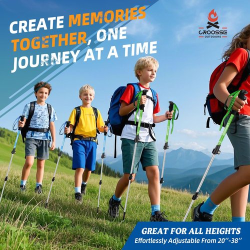 Lightweight Collapsible Kids Hiking Poles - Retractable Kids Hiking Stick, Telescoping Aluminum Trekking Poles 2 Pack, Adjustable Kid Ski Poles by Croosseoutdoors