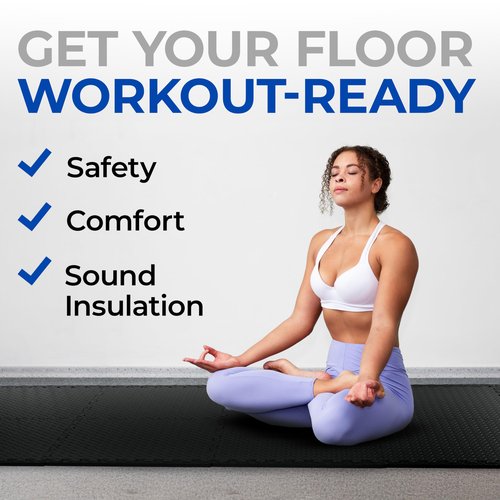 Puzzle Exercise Mat EVA Interlocking Foam Floor Tiles for Home Gym, Mat for Home Workout Equipment, Floor Padding for Kids, Black (2ft x 2ft x 0.5in)