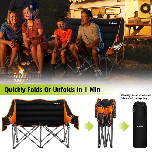 Camping Chairs Oversized Camping Chair Portable Double Camping Chair for Adults Heavy Duty Folding Chair Support 700LBS with Cup Holders & Large Side Organizer Pockets for Camping/Car Trunk/Campfires
