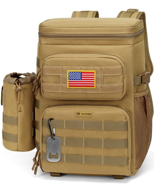 TACTICISM Tactical Cooler Backpack 25L - Insulated Lunch Backpack with Molle Water Bottle Holder for Men Women Adult - TBF002(Brown)