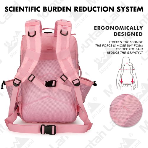 Perfekt Love Tactical Backpack for Women Military Backpack 3 Days Outdoor Pack Bug Out Bag Water Resistant and Heavy Duty Hiking Treeking Rucksack -Pink