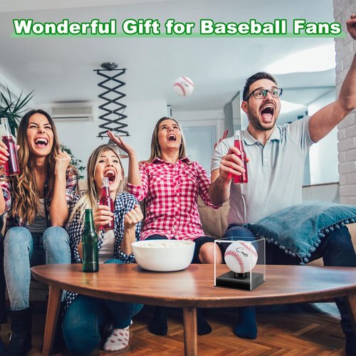 Baseball Display Case with Built-in Stand, Transparent Acrylic Display Case Baseball Holder Square Cube Containers Memorabilia Display Storage Box for Baseball Golf Tennis Billiard (3.7x3.7x4.3inch)