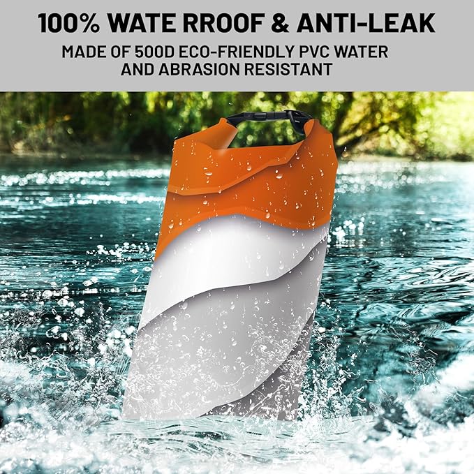 Orange Gray Geometric Modern Waterproof Backpack - 5L/10L/20L Floating and Lightweight Bags for Kayaking, Boating, Fishing, Swimming and Camping with Waterproof Phone Case