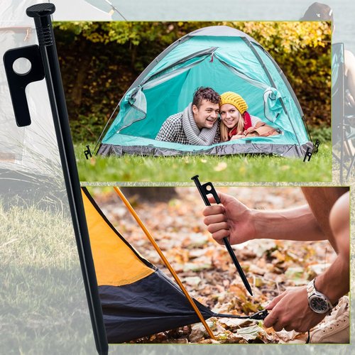 NIOSAVM Heavy Duty Tent Stakes 8-Pack - Carbon Steel Rust-Proof Camping Pegs with Protective Caps, Storm-Proof for Beach, Mountain & Tarp Anchoring