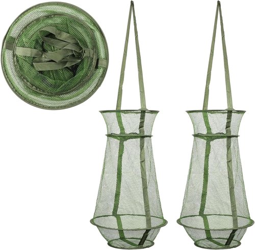 Collapsible Fish Basket Mesh Fish Trap Portable Fish Cage Foldable Fishing Keep Net for Keeping Fish Alive, Bait Storage Crayfish Crab Minnows Shrimps Lobsters