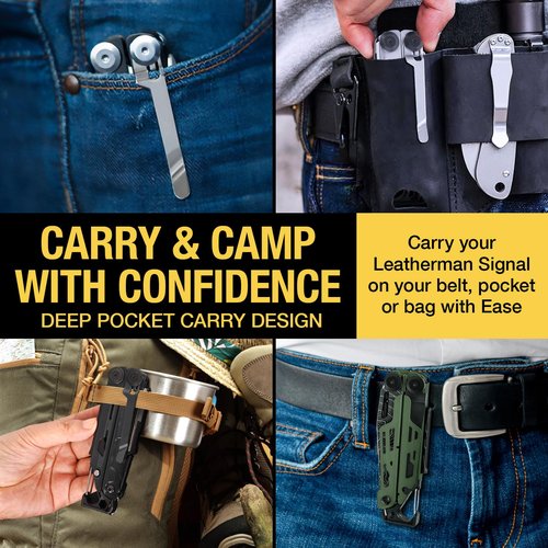 [2-Pack] Stainless Steel Pocket Clip - Perfect Fit For Leatherman Signal Multi-Tool - 1 Black + 1 Silver/Metal - Add Or Replace Broken Belt Clip in Seconds - Screwdriver Included For Easy Installation
