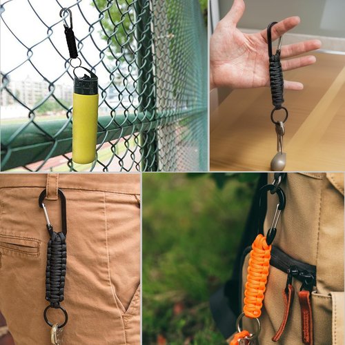 Paracord Keychain with Carabiner, Portable Military Braided Carabiner Key Chain Clip with Strap for Outdoors/Keys/Men/Women(Black+Black)