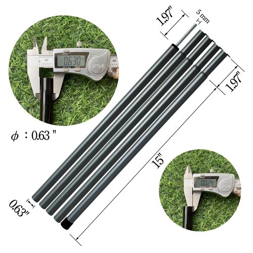 Tent Poles Adjustable Tarp Poles Steel Rods for Tarp Canopy Camping Replacement Set of 4 +Pegs & Reflective Ropes (Black/4)