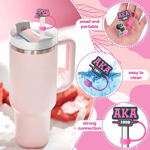 12Pcs Pink Girl Straw Cap Covers for 40oz Stanley Cup Silicone Dust Straws Caps Straw Topper Tips for 0.4inch Straws Cup Accessories