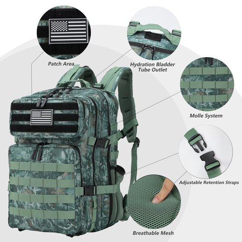 BAIXINGBAGS 45L Large Travel backpack for men Military Backpack with DIY System for Travel, gym,camo backpack,Work,Camping,Hunting,Hiking,Sports,Tactical