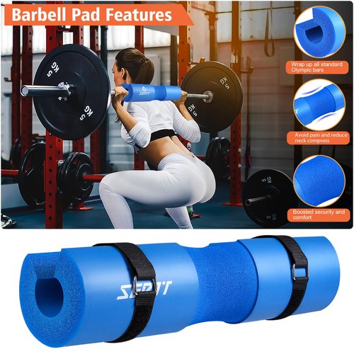 SERTT 12Pcs Foam Barbell Pad Set for Squats, Hip Thrust Pad Gym Essentials Set for Workout, 1 Gym Pad, 1 Carry Bag, 2 Lifting Strap, 2 Ankle Cuffs, 3 Ankle Risistance Band, 3 Hip Resistance Bands