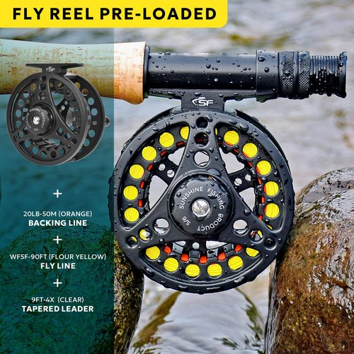 SF Fly Fishing Rod Combo Starter Kit - 4 Piece 4WT 8FT Emerald Green 24T Carbon Fiber Trout Rod with Reel, Case, Fly Box, Tapered Leader, Knot Tying Tools