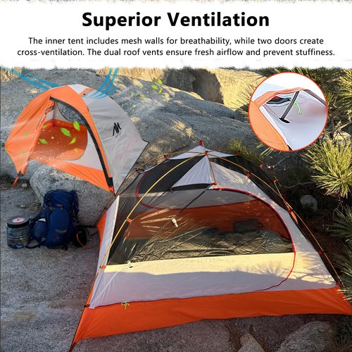 HIKERBRO Backpacking Tent - Lightweight & Waterproof Camping Tent, 2 Person 4 Season for Winter and Cold Weather, Double Layer, Outdoor Camping, Backpacking, Hiking, Green