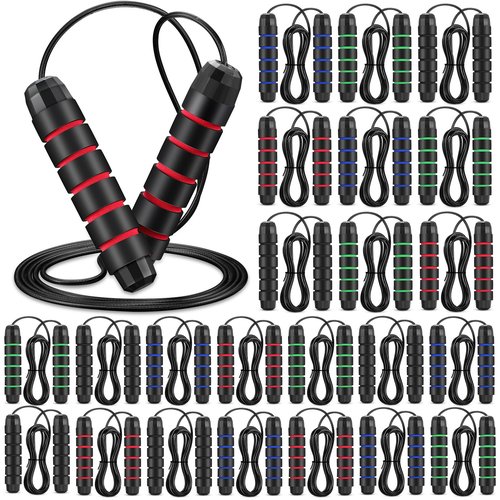 HyDren 24 Pieces Jump Ropes for Fitness with Ball Bearings Speed Jumping Bulk Adjustable Skipping Rope with Foam Handles for Men Women Cardio Training