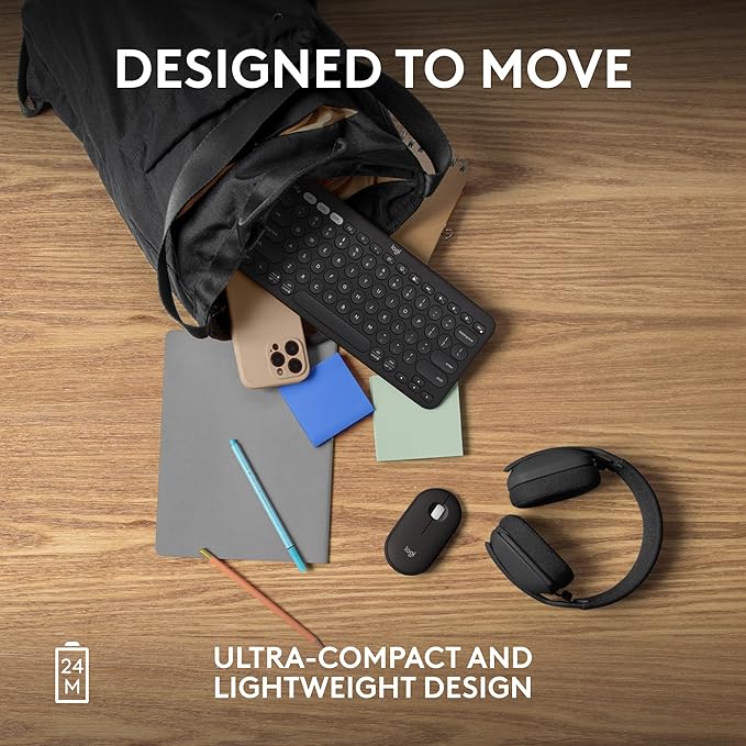 Logitech Pebble Mouse 2 M350s Slim Bluetooth Wireless Mouse, Portable, Lightweight, Customizable Button, Quiet Clicks, Easy-Switch for Windows, macOS, iPadOS, Android, Chrome OS - Black