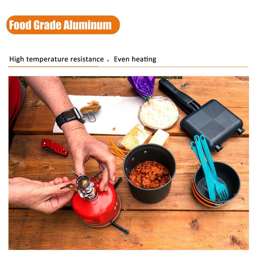 Quirkmyn 3PCS Camping Cookware Mess Kit with Lightweight Pot Mini Camp Stove and Carry Mesh Bag, Great for Backpacking Outdoor Camping, Hiking, Campfire and Picnic(Orange)