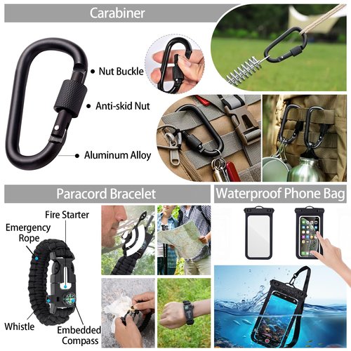 GPUSFAK Emergency Survival Kit, 144pcs Survival Gear with Molle Pouch for Camping Hiking for Men