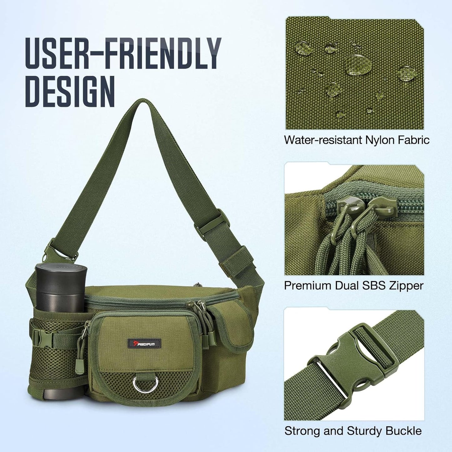 Piscifun Fishing Fanny Tackle Bag with Adjustable Waist Strap, Small Fishing Bag