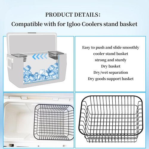Coolers Wire Basket 20074 Compatible with Ig-loo Coolers For 70，72，94 Qt Basket Coolers Dry Storage Filter Water Wire Baskets.