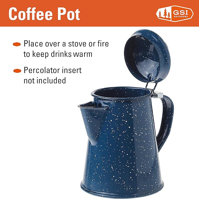 GSI Outdoors Enamel Coffee Pot to Store Hot Coffee, Tea for Camping & Farmhouse - 8 Cup