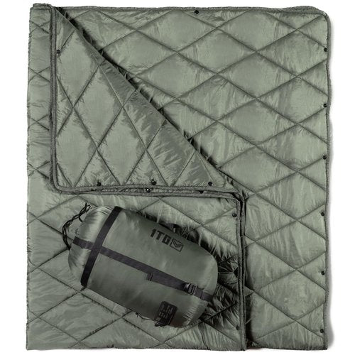 1TG Tactical Camping Blanket - Packable, Ultra Warm and Lightweight with Snap Button Backpacking Quilt Water-Resistant, for Sleeping, Outdoors, Travel - Large/Olive Green