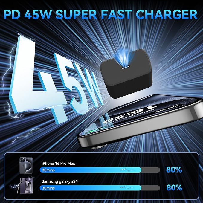 Phone 16 Pro Max Charger Fast Charging, 45W Super Fast USB C Charger Block with 6.6FT Long Charging Cord Cable for 16 Pro Max/16 Pro/16/16 Plus,15 Pro Max/15, Android Phone-Black