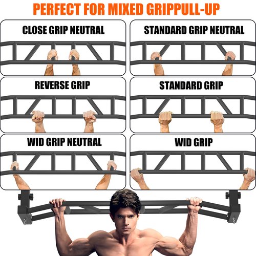 HWOOUSA 48" Ceiling Mount Pull Up Bar - Heavy Duty Multi-Grip Chin Up Bar for Garage/Home Gym and Strength Training, Adjustable Height&Supports to 600 Lbs