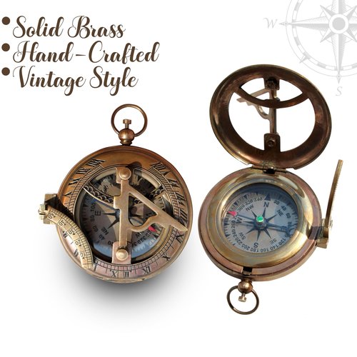 Be Strong and Courageous Engraved Sundial Compass, Confirmation Gift Ideas, Baptism Gift for Boys, Inspirational Gift for Men -Engraved 1:9 Sundial Compass Camping Compass