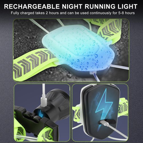 ZEMBSOYA LED Reflective Running Vest, Night Running Light Rechargeable, Waterproof High Visibility Lightweight Running Vest for Outdoor Walking Riding Mountaineering