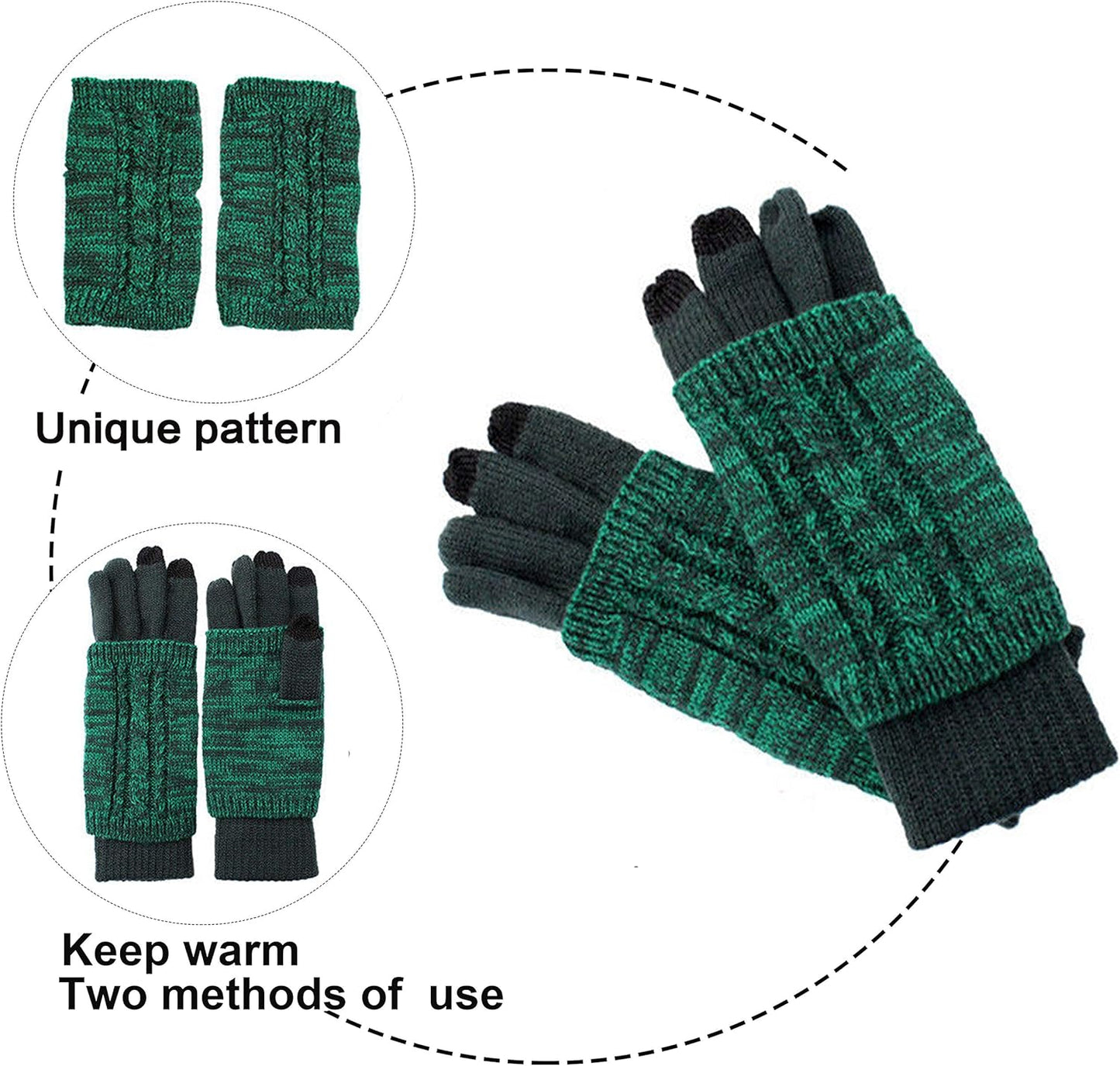 Winter Hat Gloves Scarf Set for Women, Cable Knit Beanie Pom Cap Touch Screen Glove Long Scarf 3PCS Winter Gift for Women Men