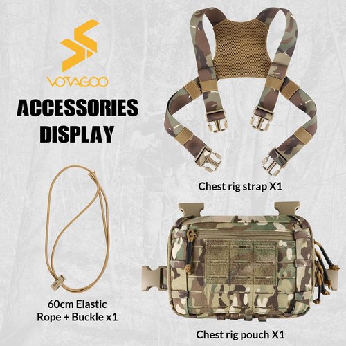 VOTAGOO GEAR Tactical Chest Pack EDC Chest Bag 2L Utility Molle Chest Rig Pouch with CCW Compartment Adjustable Harness for Outdoor (CP)