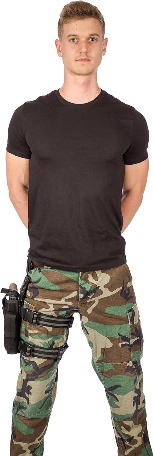 Leg Holster Wrap Around Thigh Design for Men and Women with Fully Adjustable and Removable Belt Hanger Strap, Black