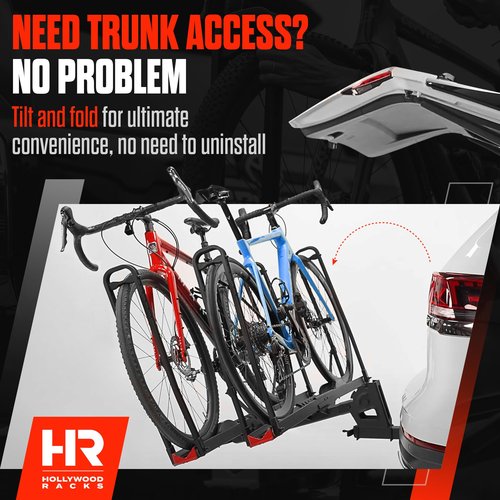 Hollywood Racks CrossTrack 2 Bike 1.25" Hitch Mount Bike Rack for Cars, Trucks & SUVs – Secure Frameless Design and Easy Tilt for Trunk Access – Premium Bicycle and E-Bike Carrier