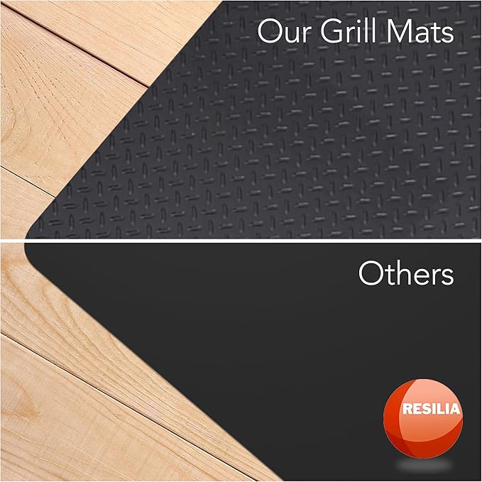 RESILIA Large Under Grill Mat – Heavy Duty, Reusable Outdoor Floor Protector Mats for Deck, Patio, & Garage – 72 Inch x 48 Inch with 12 Inch Splatter Protection Lip, Silver Diamond Plate