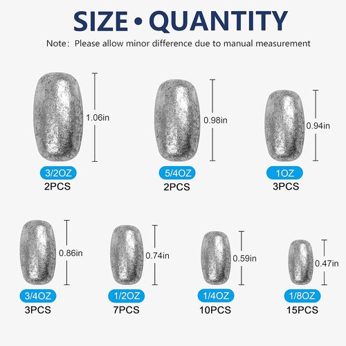 Fishing Egg Sinker Weights Kit, 42pcs Saltwater Fishing Weights Assortment Oval Drop Bass Casting Worm Weights Tackle for Saltwater Freshwater Fishing