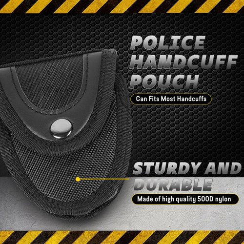 Handcuff Holder，Police Handcuffs Law Enforcement Accessories with Belt Loop， Handcuff Case Hand Cuff Pouch with Copper Snap Flap Top. … (Black, One Pack)