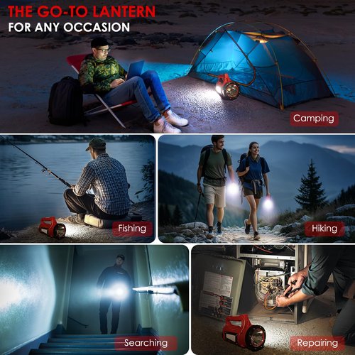 BOBKID Rechargeable LED Flashlight, Camping Lantern Flashlight with 1000LM, 7 Modes, Power Bank, IPX4 Waterproof Camping Essentials Light for Hurricane Emergency Hiking Survival Kits - Red