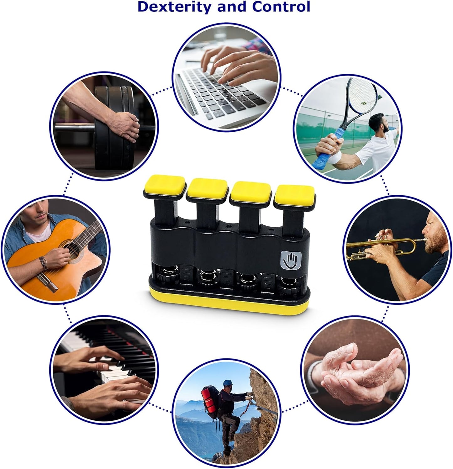 THE FINGER BLITZER - adjustable finger strength trainer and grip exerciser – the ultimate lower resistance hand conditioning rehab and therapy device, practice aid and instrument warm-up tool