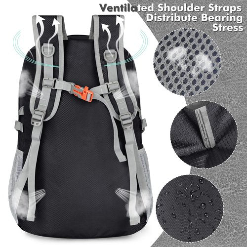 ZOMAKE Lightweight Packable Backpack 30L - Foldable Hiking Backpacks Water Resistant Compact Folding Daypack for Travel - Black&Light Purple