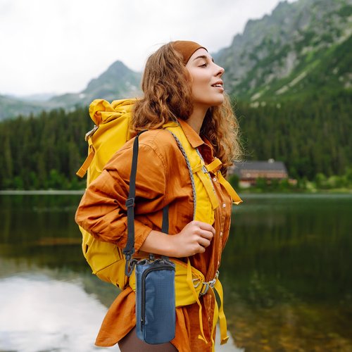 Trail maker Water Bottle Carrier Bag with Strap, Phone Pocket for Walking, Runs, Bike, Stainless Steel, Glass, Plastic Bottles