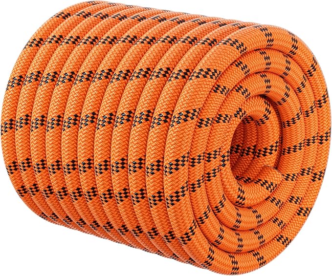 Double Braided Arborist Rigging Rope - 3/8 in X 100 ft 48 Strands Outdoor Pulling Heavy Duty Polyester Bull Rope for Swing Tree Work Camping Rescue Hiking - Orange