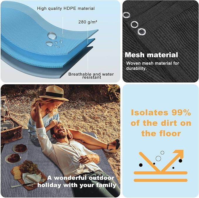 FoundGo Awning Carpet HDPE Camping Outdoor Rug with Eyelets,Nails,Broom,for RV,Patio,Backyard,Picnic,Beach,Trailer 9'*18' (2.74 * 5.49m) -Black
