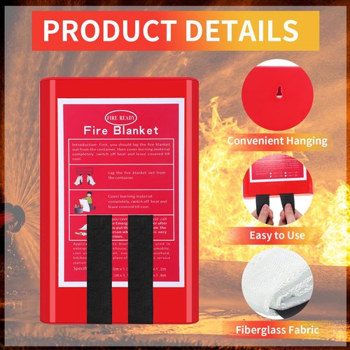 Copkim 4 Packs Emergency Fire Blanket, Fiberglass Fire Suppression Blanket with Box Fireproof Flame Retardant Safety Survival Cover for Home Kitchen Fireplace Grill Office Warehouse