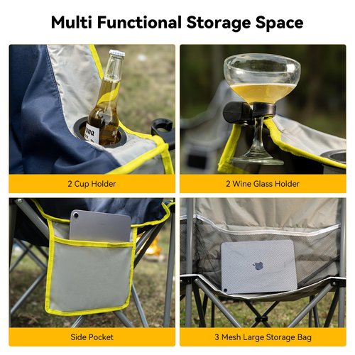 Thallike Double Camping Chair – 2-3 Person Outdoor Folding Sofa with Cup & Wine Glass Holders – Oversized Loveseat Camping Couch for Campfire, RV, Backyard – Supports Up to 660 lbs