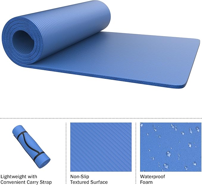 Set of 2 Foam Sleeping Mats for Camping – 0.5-Inch Waterproof Sleep Pad Set with Carry Straps for Cots, Tents, or Sleepovers by Wakeman (Blue)