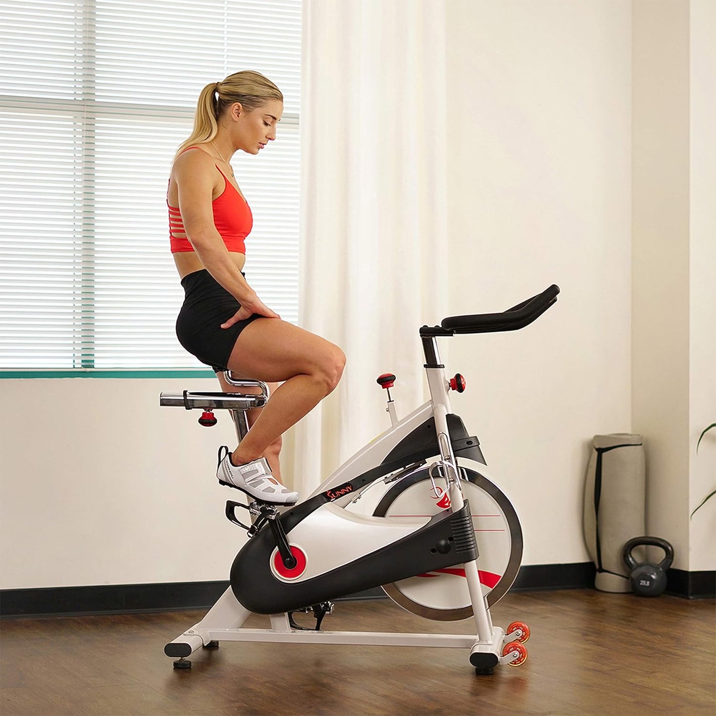 Sunny Health & Fitness Stationary Exercise Bike Machine w/ Adjustable Cushion Seat & Multi-Grip Handlebar, Indoor Cycling Equipment for Home Cardio Training, Optional Magnetic or Friction Resistance