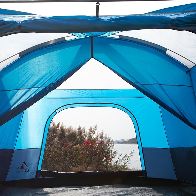 KTT Extra Large Tent 10-12-14 Person(Style-B),Family Cabin Tents,2 Rooms,3 Doors and 3 Windows with Mesh,Straight Wall,Waterproof,Double Layer,Big Tent for Outdoor,Picnic,Camping,Family Gathering