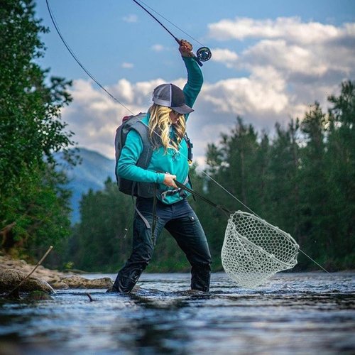 Black Paw Floating Fly Fishing Net, Rubber Fishing Net for Trout, Foldable Extendable Fish-Friendly Design for Safe Catch and Release (Rubber Net, Fixed Pole)