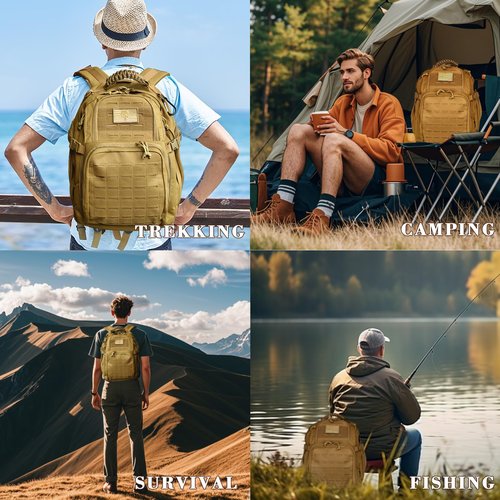 AZULDEZ Military Tactical Backpack, 40L Tactical Backpack for Men, Army 3 Days Assault Pack, Military Molle Backpack Waterproof, EDC Hiking Bug Out Bag with Water Bladder Compartment, Hiking Rucksack