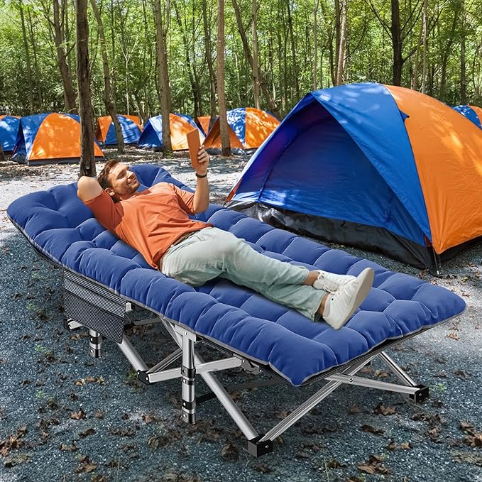 ABORON Oversized XXL Folding Camping Cot W/Mat for Adults, 78" L x 32" W x 18" H, Heavy Duty Outdoor Bed with Carry Bag,1200 D Layer Oxford Travel Camp Cots